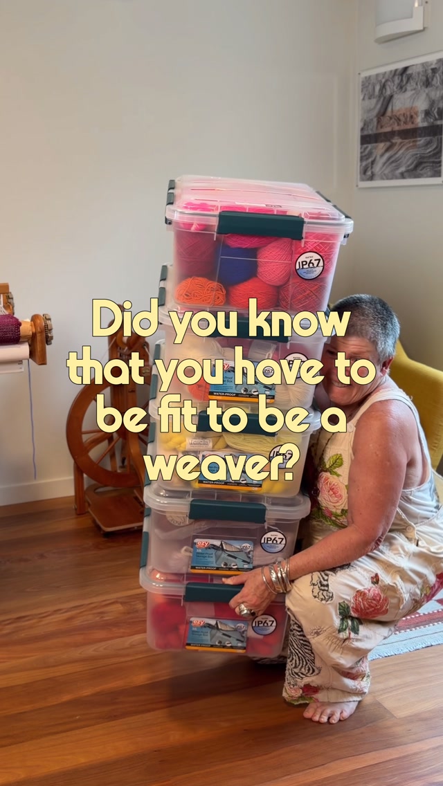 There’s a few requirements for weaving and being fit is one of them! As you can see, specific exercises are imperative for lifting one’s yarn collection. Let all your friends know about this!
Come follow along for my weaving tips and ideas. I may even make you laugh.