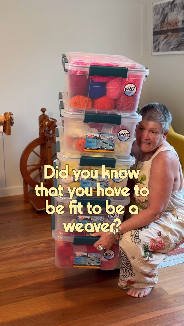 Who would have thought you needed to be fit as a weaver; as you can see, this specific exercise is imperative for lifting one’s yarn collection. Let all your friends know about this! 

What other exercises do you think I should do? 

Come follow along for my weaving tips and ideas. I may even make you laugh.