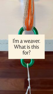 I’m a weaver. What are these for? 

Discovering these in my cupboard and using them for this was a game changer for my warping! They make it so easy so I don’t have to fuss with tying knots. I just slip them on! 

Here I use something similar to the item I used ice-climbing a volcano in Chile: but not as heavy duty! 

Often in my weaving I use items which suit just perfectly the purpose I need them for; but weren’t originally intended for that specific use. 

Love it when I do that! 

Hope this pro-tip helps all you innovative weavers! Know a weaver who struggles warping on their own? They may hug you for this one! Send it their way. 

#handweaving #fibreartist #madebyhand #warping #inmystudio
