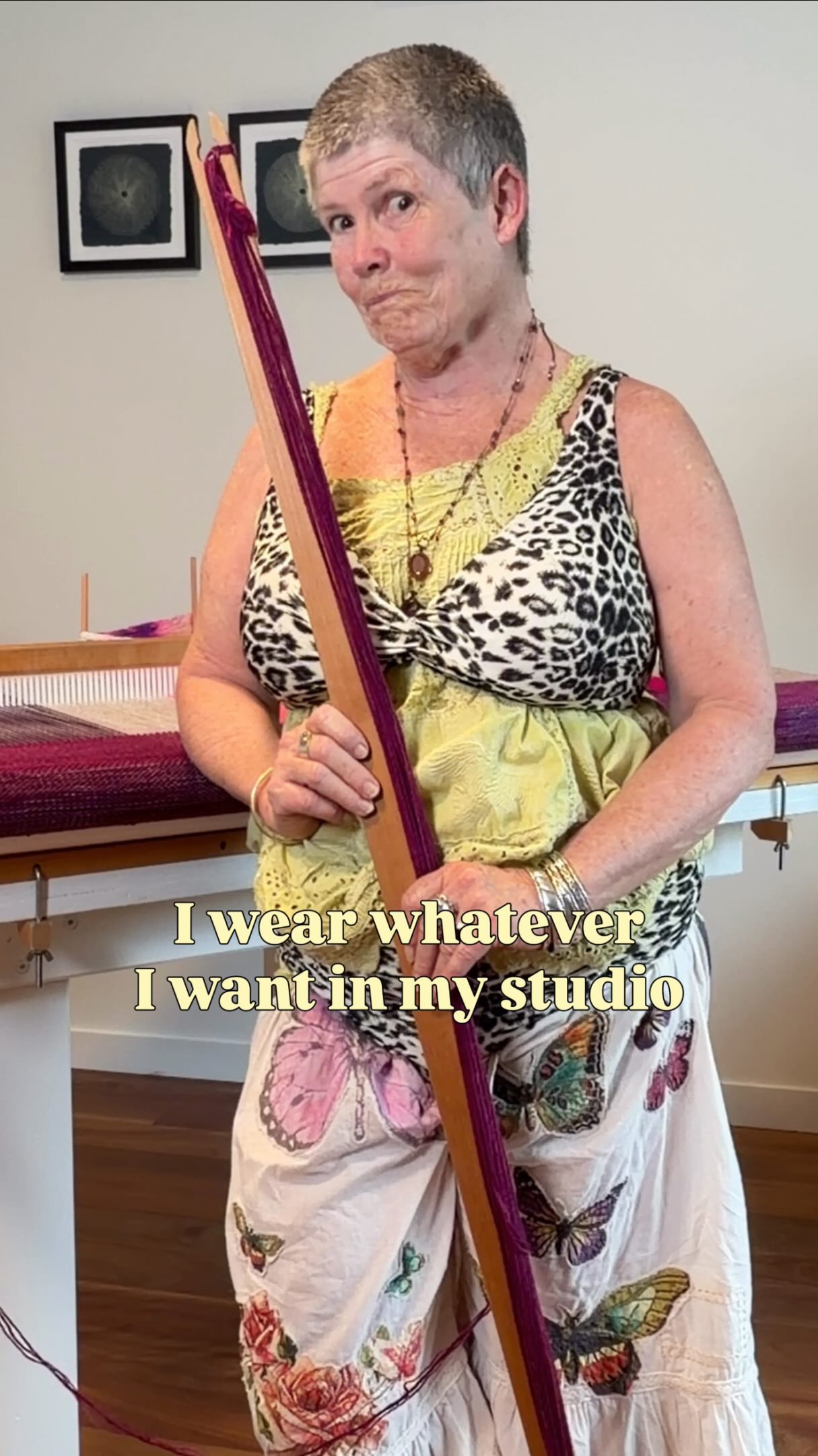 Turns out leopard print doesn’t make my weaving any faster. Btw.. a lot of weaving also does happen in my studio, so come follow and see.